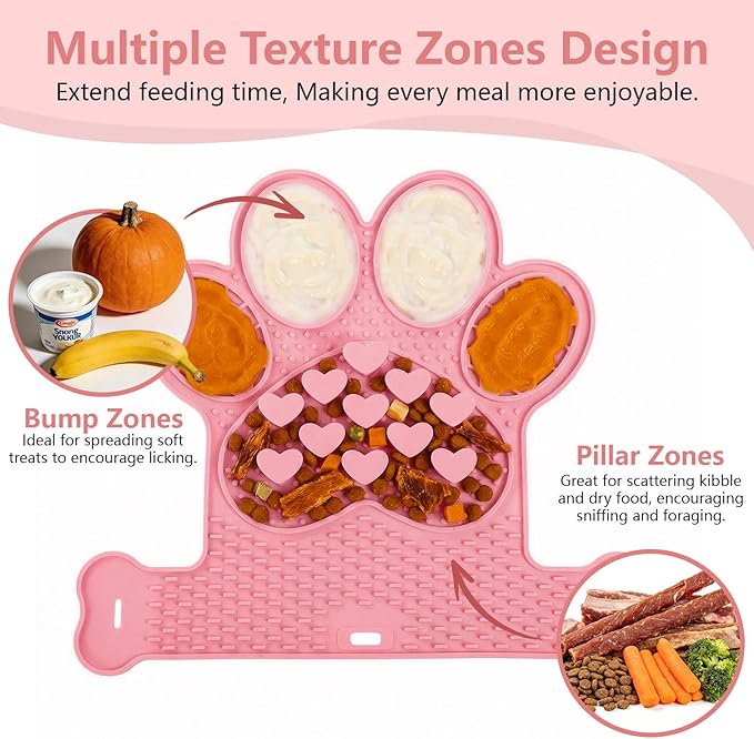 Licking Mat for Dogs & Cats, Slow Feeder Lick Pat, Anxiety Relief Dog Feeding Mat for Butter Yogurt Peanut, Pink