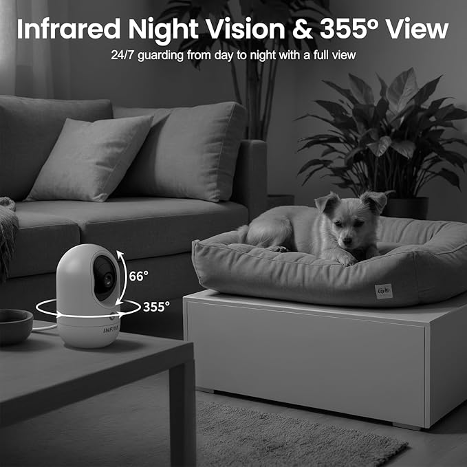 2K Baby Camera-WiFi Home Security Cameras Indoor via One-Tap Call with Elderly/Baby/Nanny, Motion Alert, Local/Optional Cloud Storage, Compatible with Alexa/Google Home, K7 1Pack (2.4GHz Only)