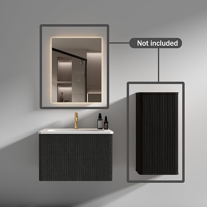 Wall Mounted Floating Bathroom Vanity with Sink Large Storage Modern Design One-Piece Sink Basin Minimalist Cabinet Built-in Overflow for Contemporary Bathrooms