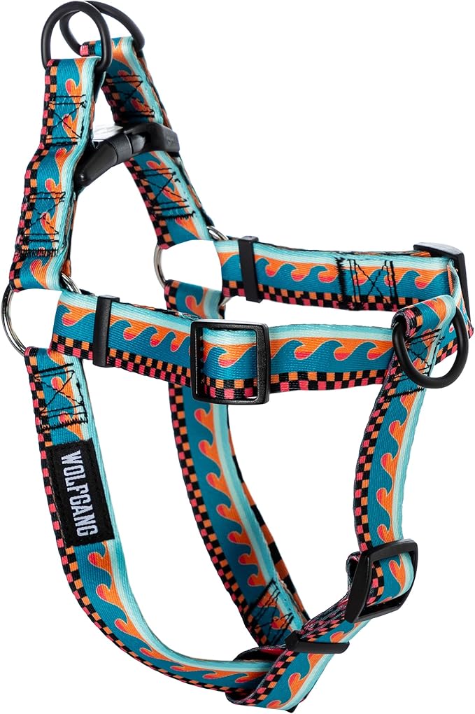 Wolfgang Heavy Duty Adjustable Dog Harness, Pull-Tested to Over 800 lbs for Walking & Training, BuenaOnda Print, Medium