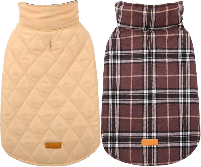 Kuoser Waterproof Dog Coat, Reversible Dog Jacket for Medium Dogs, Adjustable Durable Doggie Winter Coat Warm Puppy Cold Weather Apparel from Small to Large Breed, Brown M
