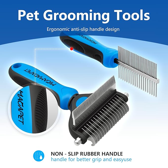 Cat Shedding Brush, Deshedding Brush for Long Haired Cats, Pet Grooming Tools 2 in 1 Undercoat Rake with Detangling Comb-Small