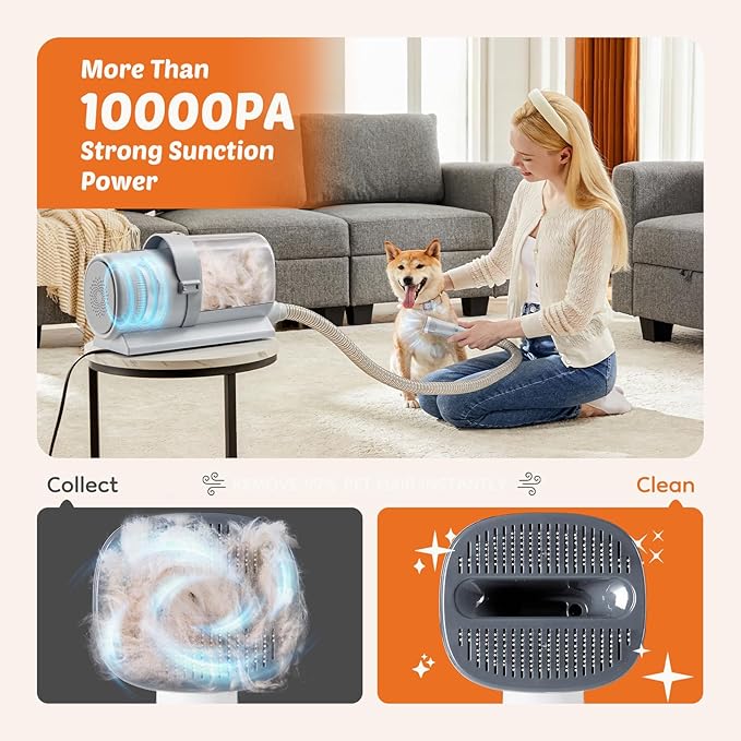 5-in-1 Pet Grooming Vacuum Kit, Dog Clippers with Cordless Low Noise 2.5L Dust Cup, 3 Suction Modes and 5 Groomer Tools for Dogs, Cats and Other Animals Hair Trimmer