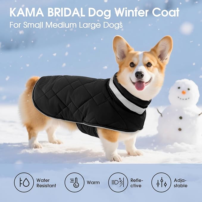 Dog Winter Coat Warm Padded Puppy Jacket Windproof Water Resistant Clothes for Small Medium Large Pets Christmas Sweater Outfit Vest(Black, S)