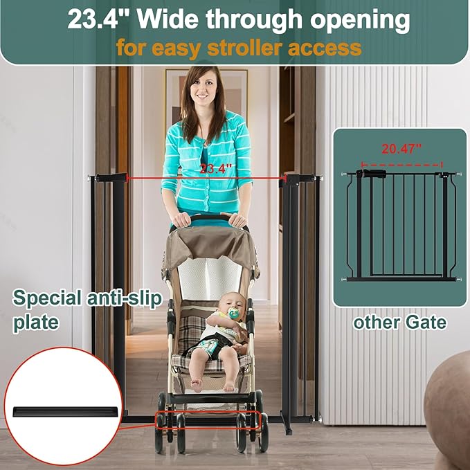 40.55" Tall 1.37" Ultra Narrow Spacing Dogs Pets Baby Gate for Doorway Safety Proof Indoor 30.11-34.05" Extra Wide Puppy Pressure Mounted No Drill Walk Through Black Metal Hallway