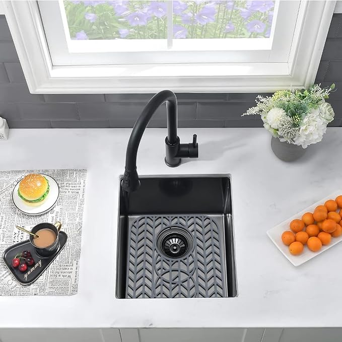 AWOKE Sink Protectors for Kitchen Sink - 13.6"x 11.6" Sink Mat - Heat-resistant Easy-clean Silicone Sink Mat - for Protection of Stainless Steel Sink with 3 Reserved Holes Pack of 2