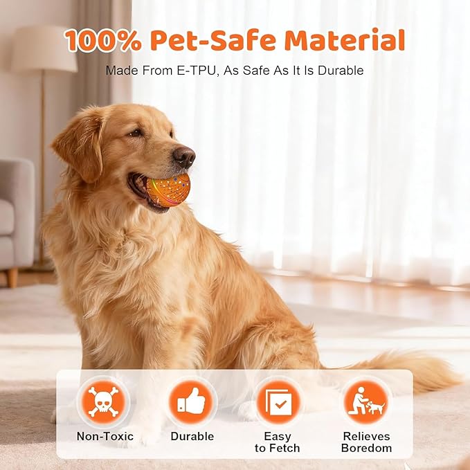 Interactive Dog Toys Dog Ball - Smart Moving Bouncing Dogs Ball with RGB Lights, E-TPU Material, 3 Play Modes Automatic Rolling Balls Toy for Small Medium Dogs Keep Them Busy(Orange)