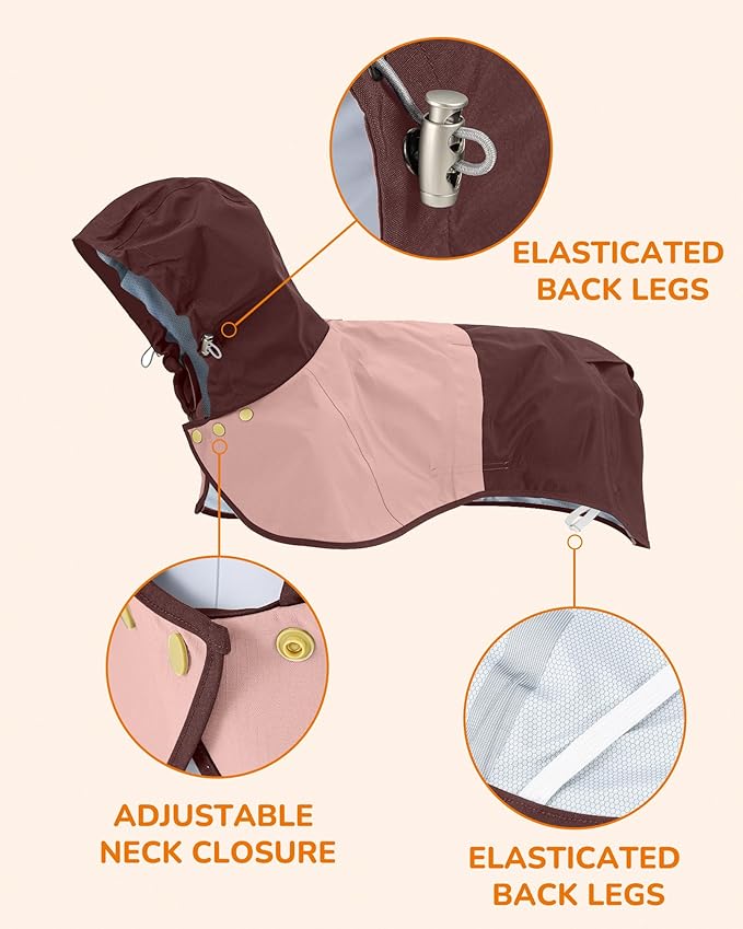Dog Raincoat, Waterproof Dog Rain Jacket with Hood, Rain Coat for Large Dogs with Leash Hole, Raincoat Extended Dog Poncho Coverage to The Leg, Easy On/Off Rainwear Pink, L