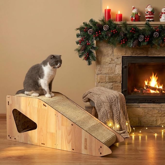 Enhanced Wood-Framed Cat Scratching Post: Large Sisal Cat Scratcher, Integrated Scratch Post Pad Condo Tunnel House. All-in-One Space Saver for Multi-Cat & Budget-Friendly Homes(24in)