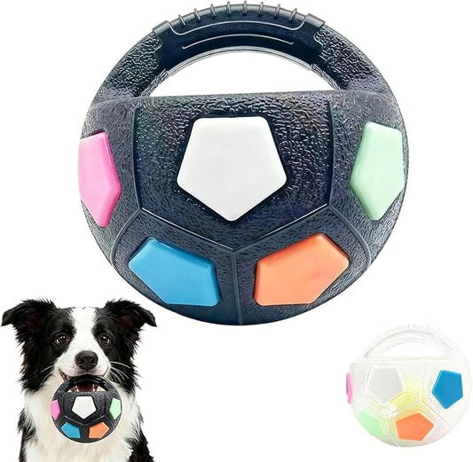 Calming Dog Toy & Fetch Ball, Interactive Squeaky Floating Kettlebell-Handle Toy for Dogs, Durable Tug-&-Chew, Bright Color for Active Pets, Relieves Anxiety & Promotes Playtime (Black)