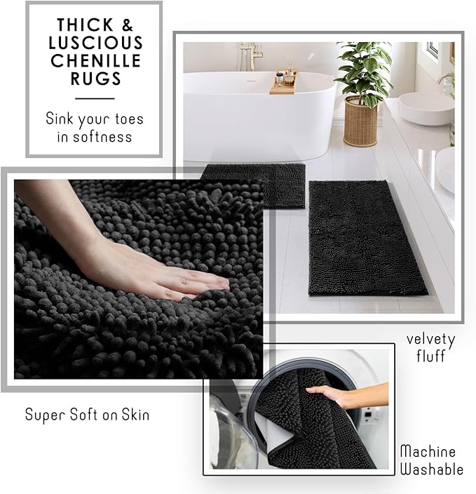 Clara Clark Coal Black Bathroom Set - Bathroom Sets with Shower Curtain and Rugs, 21PC Bathroom Accessory Set, Shower Curtain Set with Soap Dispenser & Toothbrush Holder