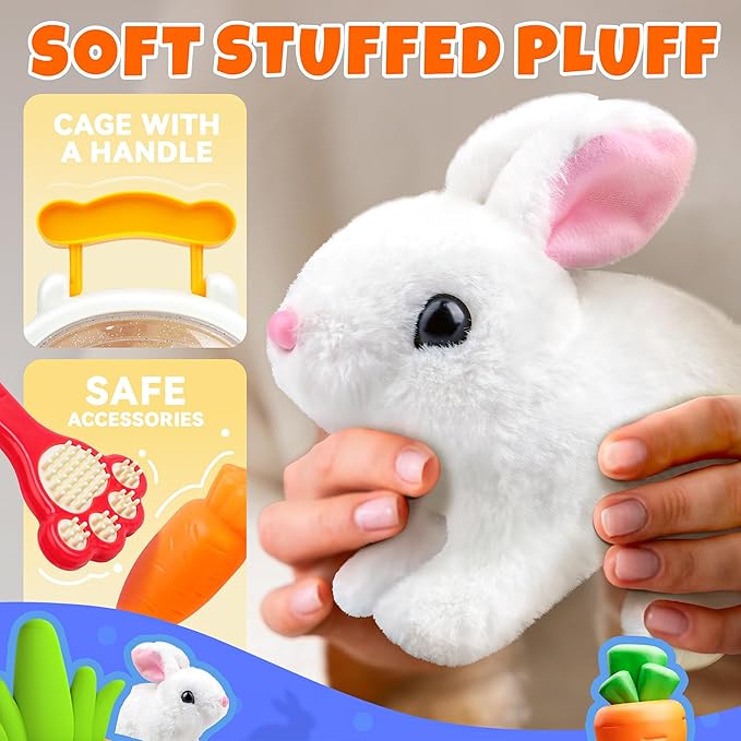 SMILESSKIDDO Jumping Rabbit Toys for Girls - Electronic Hopping Bunny with Wiggle Ears & Nose, Storage Cage and Accessories, Interactive Pet Gifts for Toddlers 1 2 3 4 5 6 Year Old