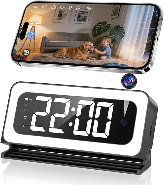 2K Clock Camera, 5G & 2.4G WiFi Indoor Pet Nanny Cameras with Alarm for Home, Full Color Night Vision, Human Motion Detection, Local SD Storage
