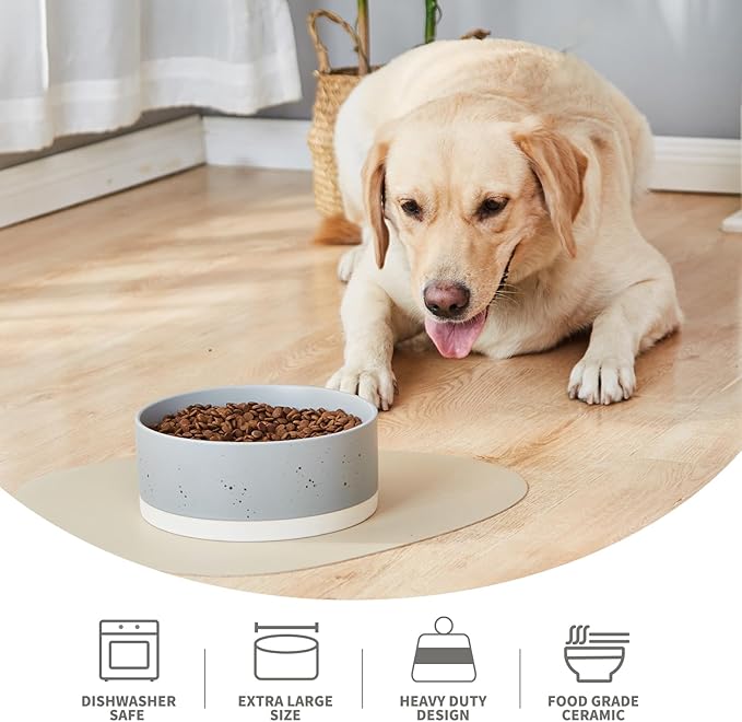 Oslo Ceramic Dog Bowl - 8'' Dog Food Water Bowl for Medium and Large Dogs, Heavy Duty Non-Slip Dog Dish, Modern Scandi-Style Stoneware Pet Feeder Bowl, Dishwasher Safe (70Oz, Grey)