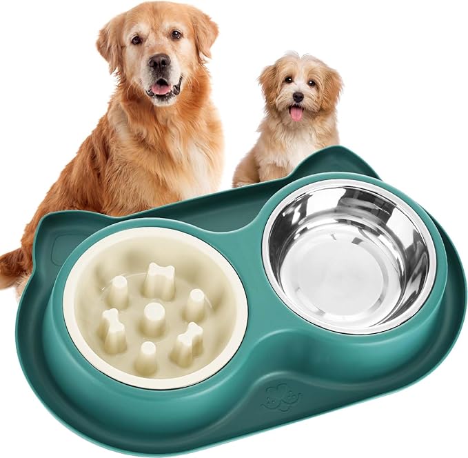 Dog Slow Feeder Dog Water and Food Bowls Stainless Steel Bowls Non Slip Anti Skid Pet Puppys and Kitties Dishes for Small Medium