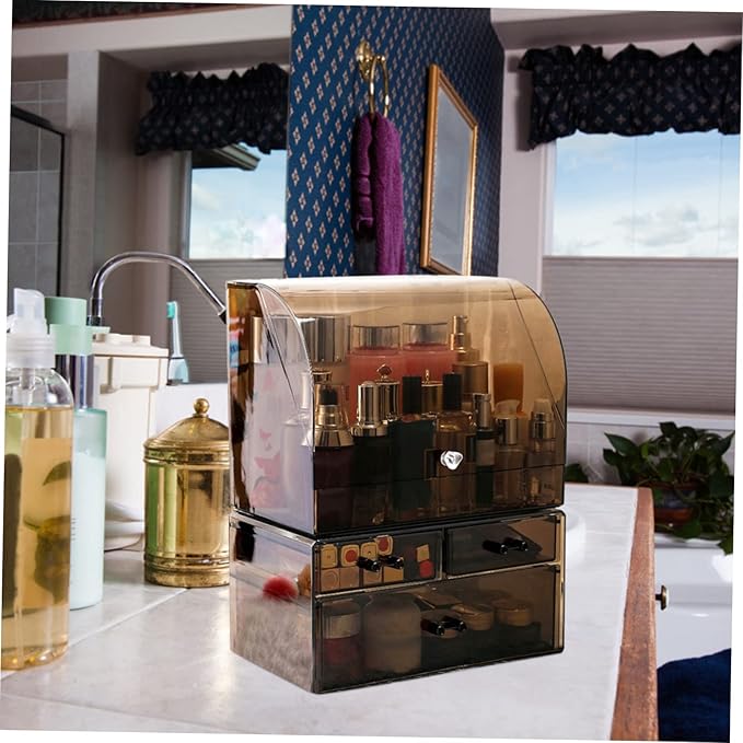 Acrylic Cosmetic Storage Organizer Box Cover Transparent Makeup Holder for Lipsticks Brushes and Sundries Stylish Desktop Organizer for Vanity and Bathroom Use