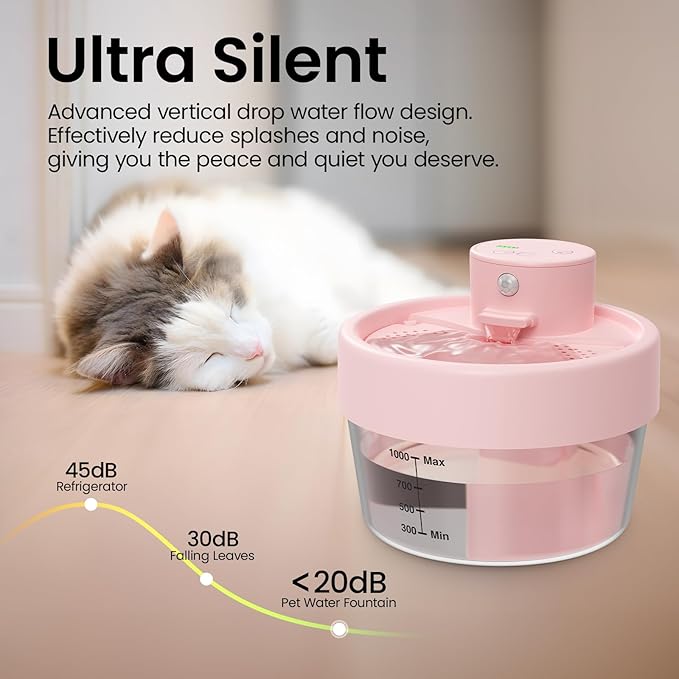 MASBRILL Cat Water Fountain, 1L Wireless Water Fountains for Cats Indoor - Battery Operated Cat Fountains for Drinking with Filter/Motion Sensor/Silent Pump