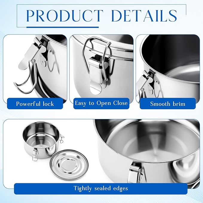 4 Pcs Stainless Steel Bento Box 54 oz Reusable 304 Stainless Steel Food Storage Containers with Lockable Clips to Leak Proof, Dishwasher Safe