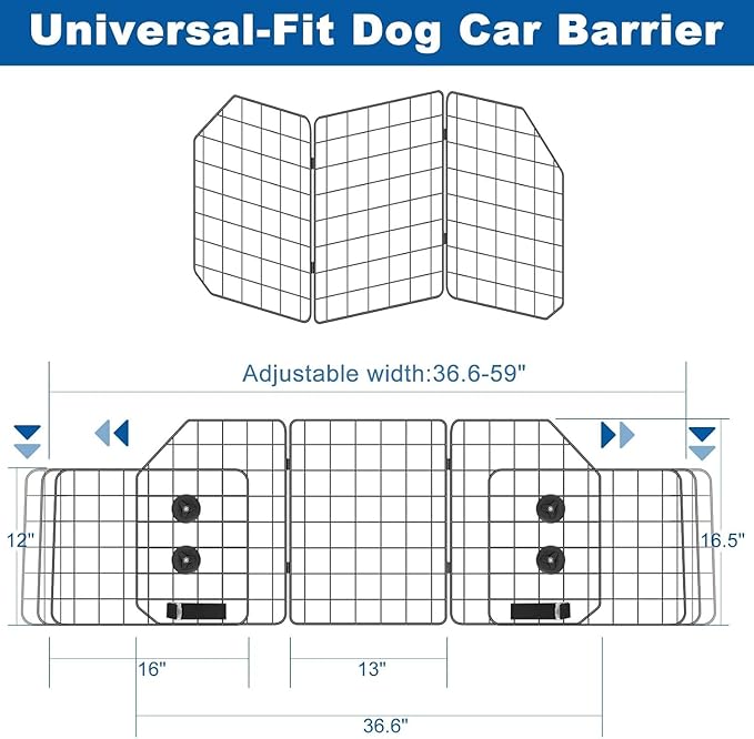 OUSHENG 2 Pack Dog Barrier for SUV, Adjustable Large Car Divider Universal-Fit Wire Mesh Pet Gate Accessories Essentials for Cargo Vehicles Van Safety Travel, Black