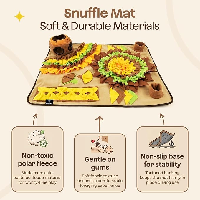 Interactive Dog Snuffle Mat for Slow Feed & Digestion Support - Large 31×24 in, Multicolor Mat with Washable Fleece, Non-Slip Backing - Mental Stimulation & Puzzle Toys for Dogs of All Breeds