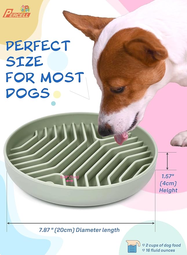 Slow Feeder Dog Bowl with Suction Cups - Non-Slip Silicone Strip Maze Design for Dogs (Light Green)