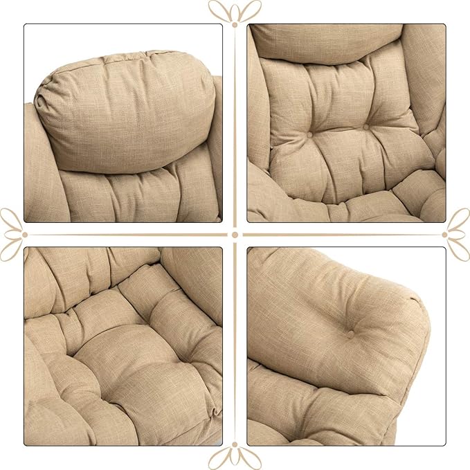 HollyHOME Lazy Chair with Armrest and Side Pocket, Comfy Accent Lounge Chair,Leisure Sofa Armchair for Living Room, Bedroom, Dorm, or Small Spaces, Oversized Reading Sofa Chair,Cotton-Linen Tan