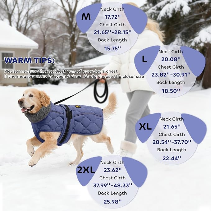 Dog Winter Jacket, Adjustable Water-Resistant Dog Warm Coat with Fleece Lining, Windproof Cold Weather Coats for Winter, Reflective Snow Jacket for Labrador Golden Retriever, NewBlue XL