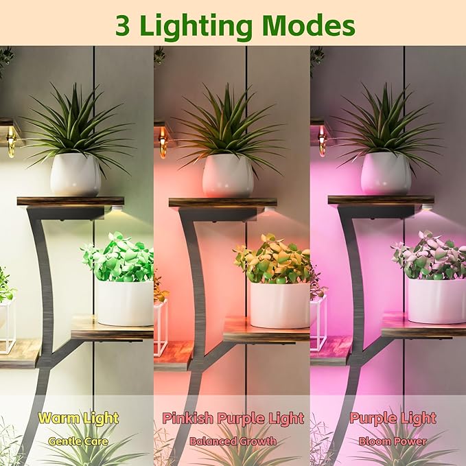 53" Plant Stand Indoor with Grow Lights, 10-Tier Space-Saving Corner Plant Shelf for Small Apartments, Lighted Indoor Plant Growing Display Rack for Living Room, Balcony & Bedroom