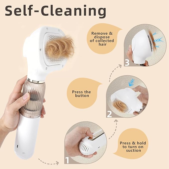 Vacuum Grooming Brush for Dog,4-In-1 Slicker Brush Kit for Shedding, Undercoat Deshedding Tool,Loose Hair Remover for Dog & Cat, Portable Pet Grooming Vacuum (pink)