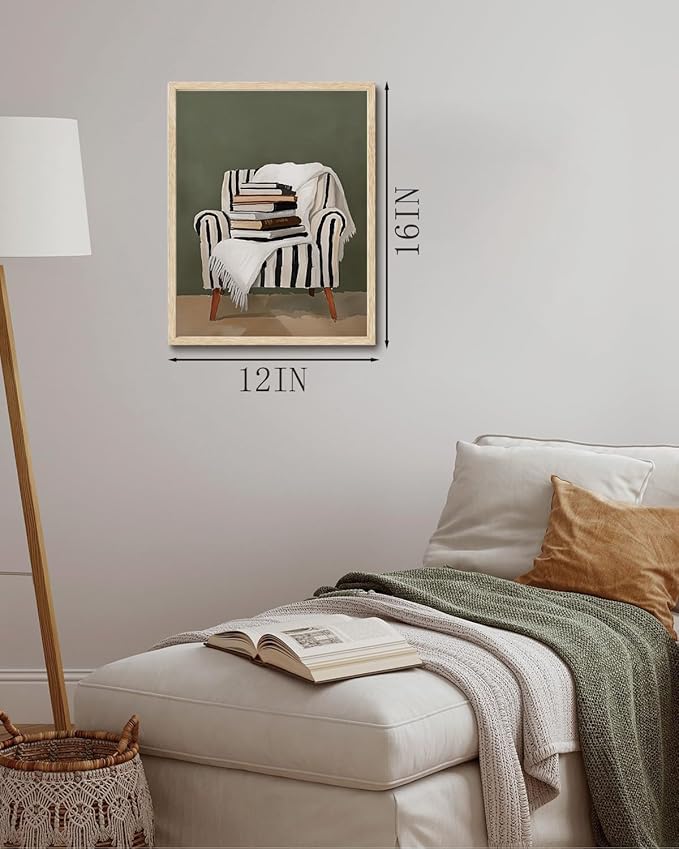 XJYISUO Framed Wall Art Cozy Books Canvas Art Modern Reading Pictures Wall Decor Farmhouse Paintings Neutral Artwork For Living Room Bedroom Study