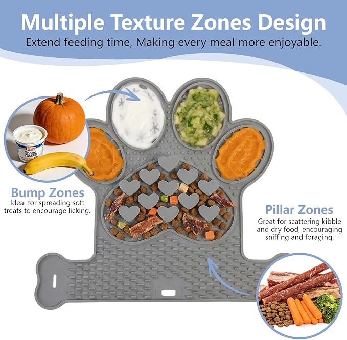 Licking Mat for Dogs & Cats, Slow Feeder Lick Pat, Anxiety Relief Dog Feeding Mat for Butter Yogurt Peanut, Grey