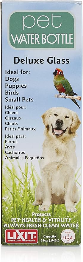 Lixit Heavy Duty Deluxe Glass Water Bottles for Birds, Dogs and Small Animals. (32oz Medium Tube)