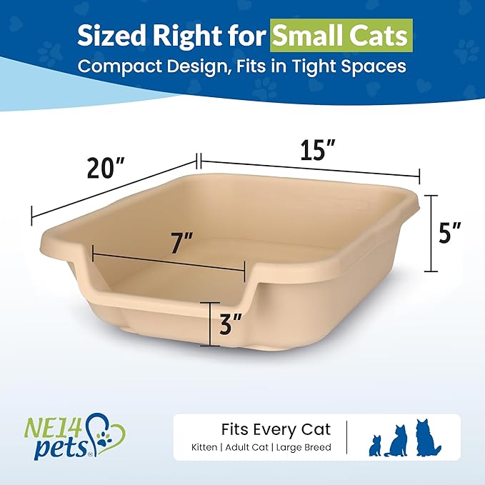 KittyGoHere Senior Cat Litter Box, Small Litter pan, Open Top Low Entrance Kitty Litter Box, Lightweight Low Entry Litters Box, Durable, Made in USA (2 Pack - Beach Sand)