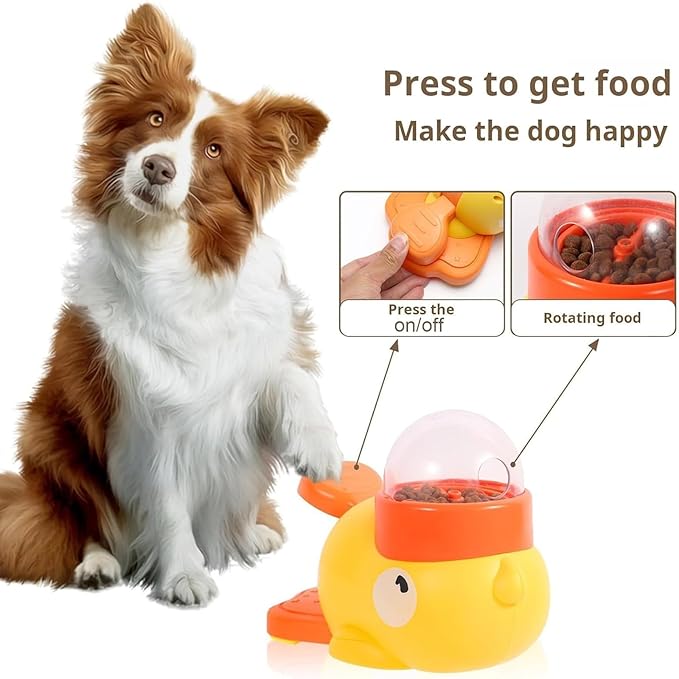 Dog Feeder Puzzle Toy Duck, Duck Cat Treat Dispenser, Press and Get Interactive Pet Feeder, 2-in-1 Nteractive Slow Feeders, Duck Shaped Feeders Bowls for Healthy Eating,Reduces Bloating (Yellow)