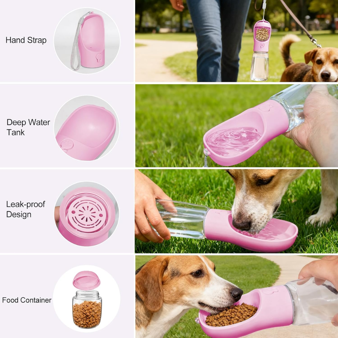 Portable Dog Water Bottle With Food Container, Drinking Bottle For Travel 2 In 1 Dog Water Bowl, Leak Proof Pet Water Dispenser, BPA Free, Puppy Essentials, For Walking Hiking - Image 6