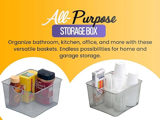 YBM Home Kitchen Pantry Organizer Mesh Wire Storage Basket for Shelves, and Cabinets, Multipurpose Steel Wire Basket for Organizing Office, Household, and Laundry, 12.1 x 7.87 x 5.87 in, Pack of 2