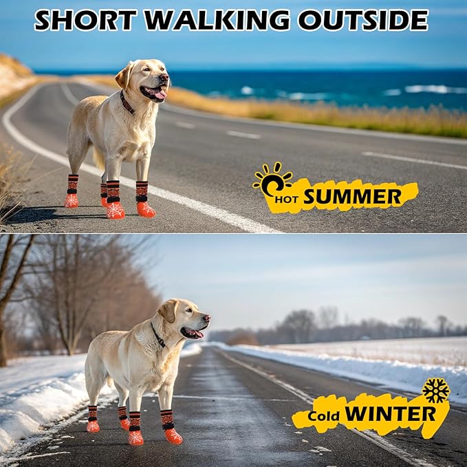 EXPAWLORER Halloween Anti Slip Dog Socks to Prevent Licking Paws, Boots & Paw Protectors with Spider Web Grippers,Doggie Booties for Hardwood Floors for Small Medium Large Senior Dogs Orange Pumpkin S