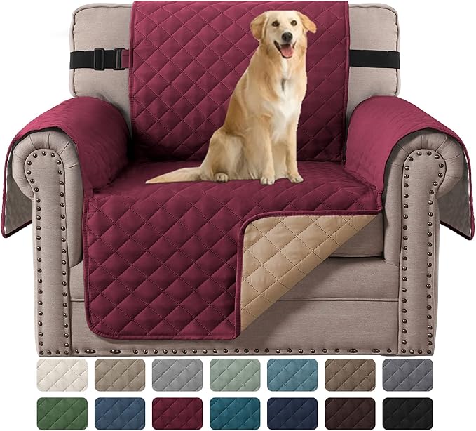 H.VERSAILTEX Reversible Chair Sofa Slipcover Water Repellent Couch Sofa Cover Furniture Protector Non Slip Chair Slipcover with Elastic Strap for Kids, Pet(Armchair, Red/Tan)