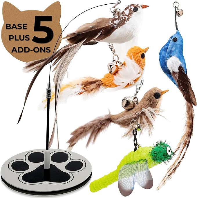 Cat Toys for Bored Indoor Adult Cats Any Surface Base Wand Stimulation Toys for Indoor Cats Cat Feather Toy Cat Feather Cat Toy Wand Juguetes para Gatos Activos Juegos para Gatos