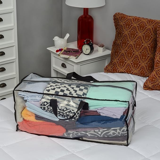 ZENPAC Clear Storage Bags with Handles, Zippered Plastic Containers for Clothes, Linens, Legos, Organizing, Packing, Under Bed, 27x12x13.75, 6 Pack