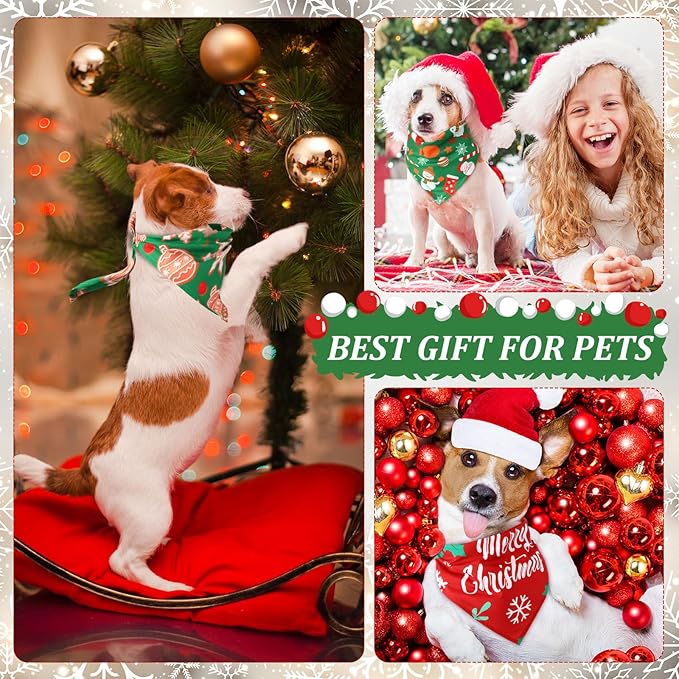 Abbylike 200 Pcs Christmas Dog Bandanas Bulk Xmas Red and Green Bandanas for Dogs Triangle Kerchief Bibs Scarf Set for Pet Christmas Costume Photo Props Accessories Pet Shops Groomer, 25 Styles