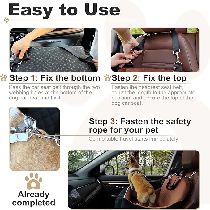 Car Dog Booster Seat,Interior Height 7 Inches Elevated for Small Dog up to 35 lbs,Pet Car Travel Safety Seat with 2 Safety Leashes,Storage Pockets,Fully Detachable and Easy to Install(Lookout-Grey)