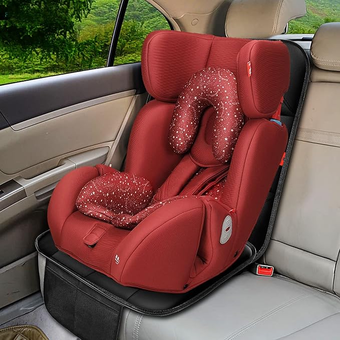 Car Seat Protector 1 Pack Car Seat Cushion Mat Thickest Padding,Waterproof 600D Fabric Car Seat Covers for Non-Slip Backing Mesh Pockets for Baby and Pet (Black, 1 Pc)