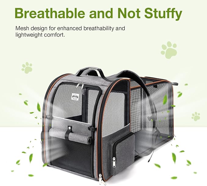 Lekebobor Large Cat Backpack Carrier Expandable Pet Carrier Backpack for Small Dogs Medium Cats Fit Up to 18 Lbs, Dog Backpack Carrier, Foldable Puppy Backpack Carrier for Travel, Hiking, Grey