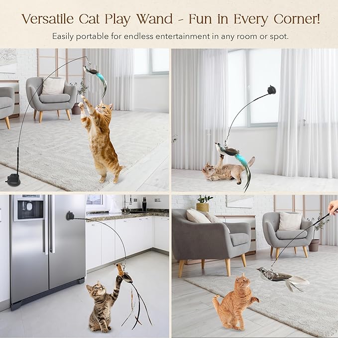 FOTN Interactive Bird Cat Toy Set with Realistic Feathers and Bells for Indoor Cats Flapping and Self Holding Design Great for Stimulating Play and Hunting 3 Birds Included