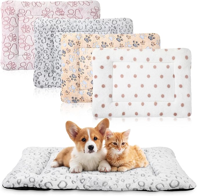 4 Pcs Dog Cat Bed Guinea Pig Mats Ultra Soft Dog Crate Kennel Pad Washable Bunny Bed Anti-Slip Guinea Pig Blankets for Small Animal Pet Cage Accessories(25.6X 17.7 Inch)