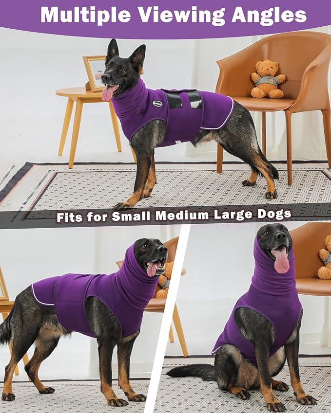 Dog Anxiety Vest with Hood, Skin-Friendly Thunder Jacket for Dogs, All-in-One Dog Calming Shirt with Hood for Thunder, Fireworks, Separation - Keep Pet Calm Without Medicine, Purple, M