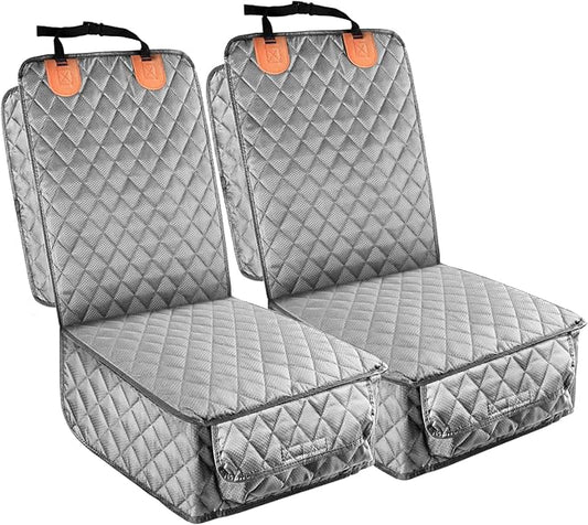 PETICON Front Seat Cover 2 Pack, Full Protection Dog Car Seat Cover with Side Flaps, Nonslip Scratchproof Captain Chair Seat Cover Fits for Cars, Trucks, SUVs, Jeep (Gray)