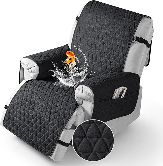 TAOCOCO 100% Waterproof Recliner Cover - Recliner Cover with Non-Slip Granule, Recliner Chair Covers with Elastic Band, Recliner Chair Covers for Reclining Chair(Black, Oversized-30'')