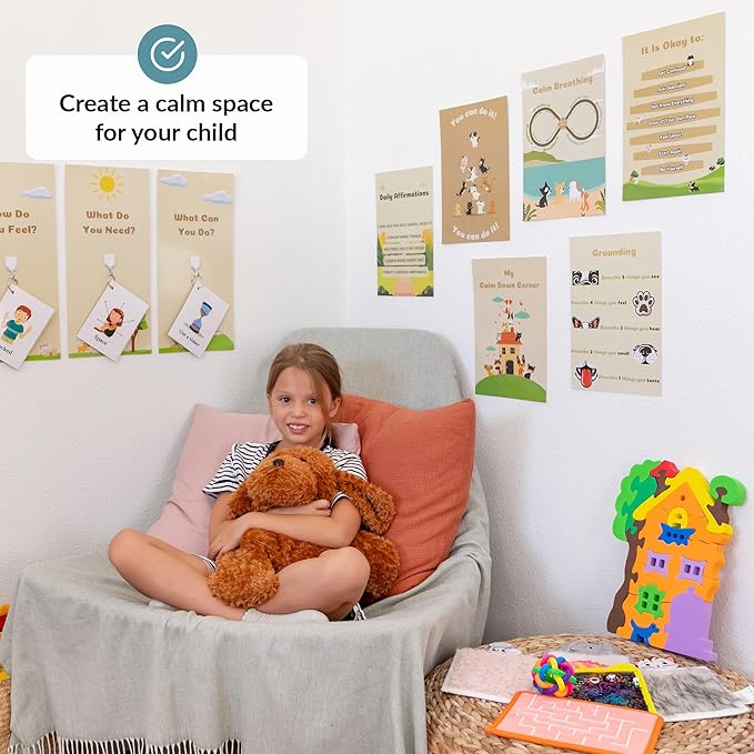 Calm Down Corner | Perfect for Classrooms | Sensory Calming Corner with Items for Kids | Education Calming Corner Kit with Posters, Solutions Wall, Sensory Toys, Fidget Tools | Special Education